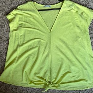 Yellow Zara tee with tie detail